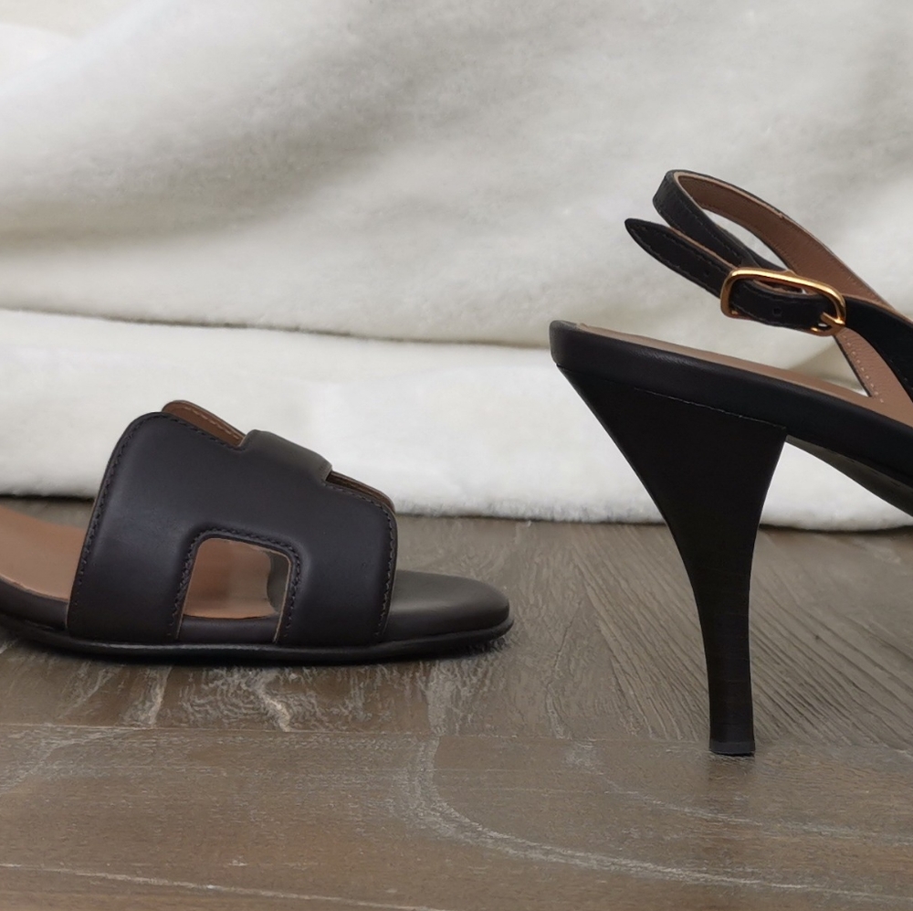 Hermès Brown Night Leather Slingback Sandals